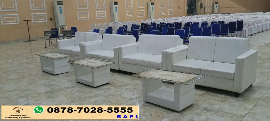 Sewa Sofa Double Seater Putih Set Meja Kaca Bekasi 0878-7028-5555