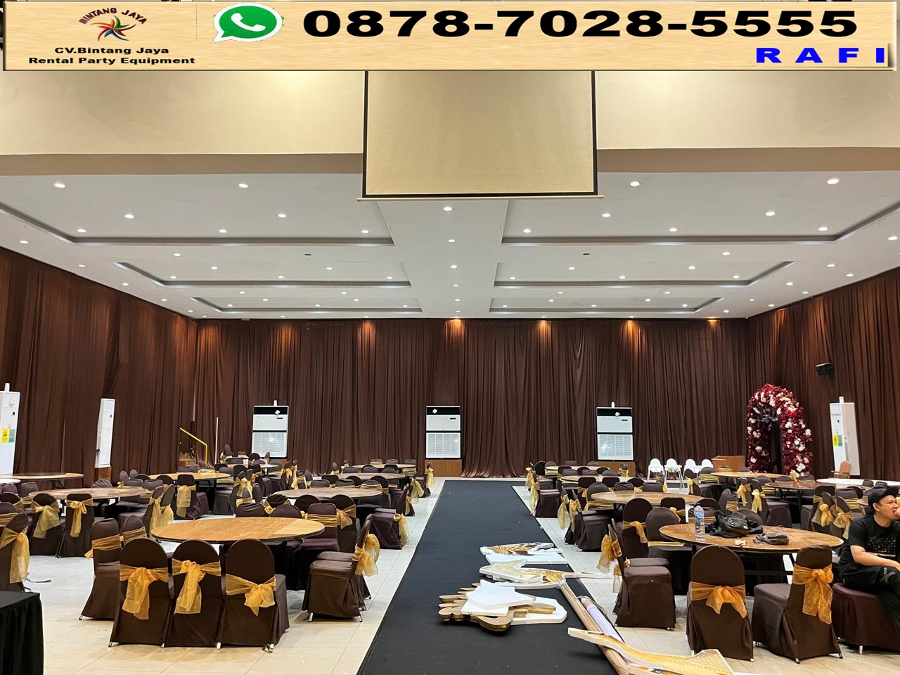 Sewa Tirai Coklat Event Grand Hwa Yen Jakbar 0878-7028-5555